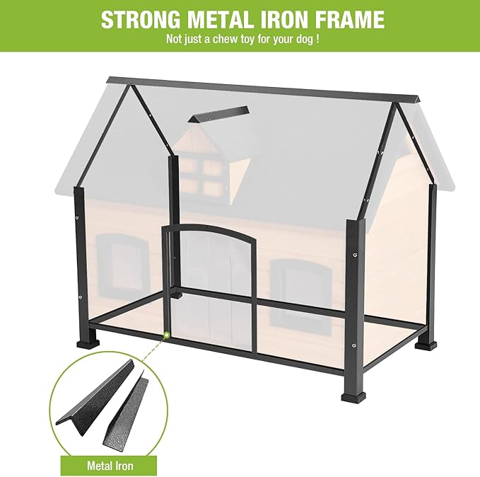 GUTINNEEN Dog House Outdoor with Strong Metal Frame Dog Kennel for Small to Medium Dogs Puppy Cage for Winter Weatherproof