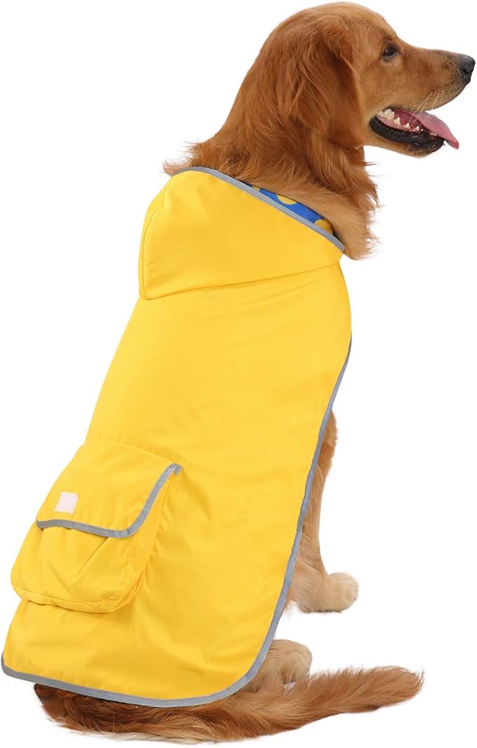 HDE Reversible Dog Raincoat Hooded Slicker Poncho Rain Coat Jacket for Small Medium Large Dogs Ducks Yellow - XXL
