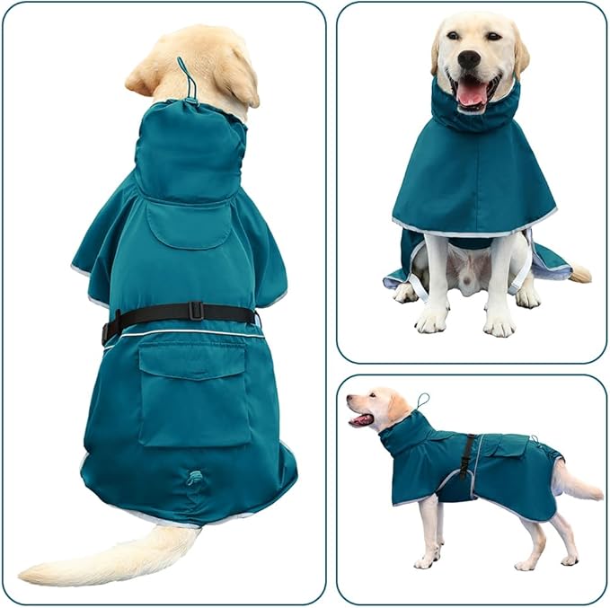 Waterproof Dog Raincoat Hooded Slicker Poncho Raincoat for Medium Large Dogs, Adjustable Dog Rain Coat Jacket(Blue, 6XL)