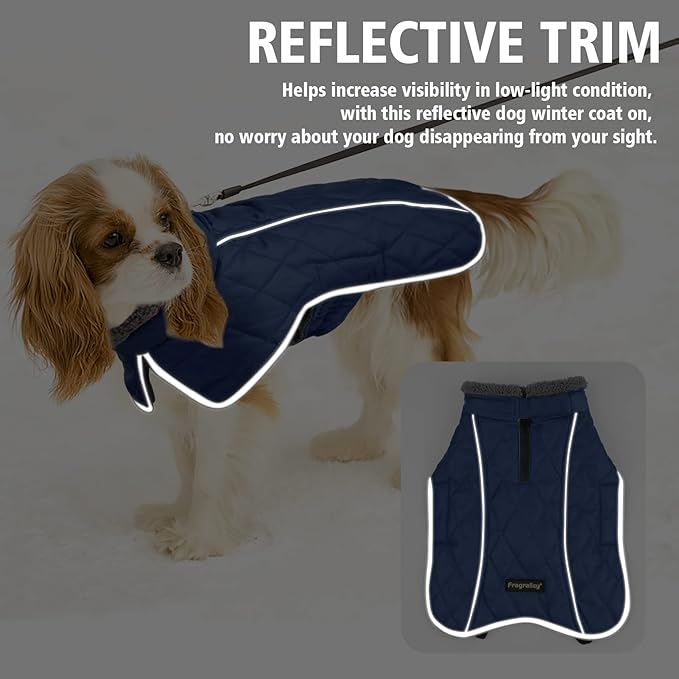Fragralley Dog Coat Large, Waterproof Dog Jacket with Warm Fleece Lining, Adjustable Reflective Dogs Winter Coat, Turtleneck Pet Coats for Cold Weather (Blue XXXL)