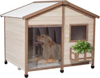Petsfit All-Season Large Wooden Dog House Outdoor for Extra Large Breeds up to 200lbs, Insulated Weatherproof Shelter with PVC Roof & Elevated Floor, Easy Assembly, 47-Inch, Off-White