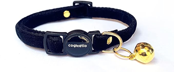 Safety Quick Release Cat Collars,Double Velvet with Bell Available in a Range Colors,Perfect for Your Kitty, Adjustable 20-30 cm (20-30cm, Black)