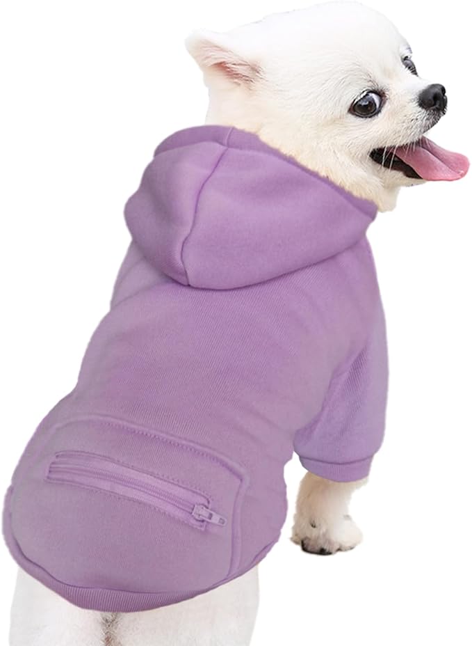 Jecikelon Pet Dog Cold Weather Coat with Pocket Winter Dog Hoodie Warm Puppy Clothes for Small Dogs Chihuahua Clothing (Purple, Large)