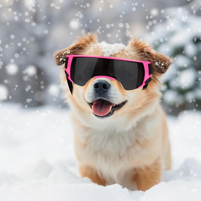 Dog Goggles Sunglasses Small to Medium Breed, Anti-Fog UV400 Lens Puppy Sunglasses, Adjustable Lightweight Doggie Goggles for UV, Wind, Snow, Dust Protection, Pink