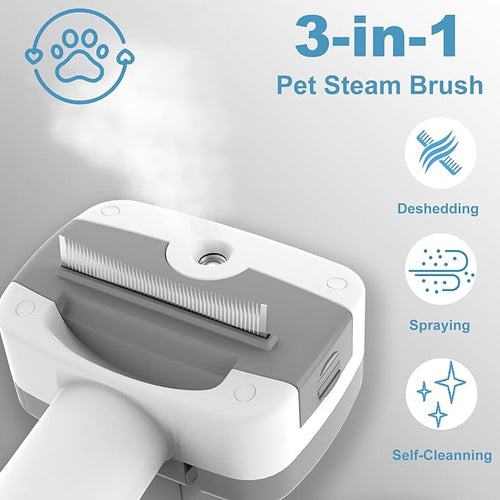 3 in 1 Pet Steam Brush for Dogs & Cats – Self Cleaning,Hair Removal Comb Steam for Thinning & Grooming for Long & Short Haired Pets, Includes Pet Essence