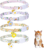 4 Pack Cotton Breakaway Cat Collar with Bell,Safety Adjustable Cat Collars Set with Flower Pendant,Ideal for Girl Cats Boy Cats