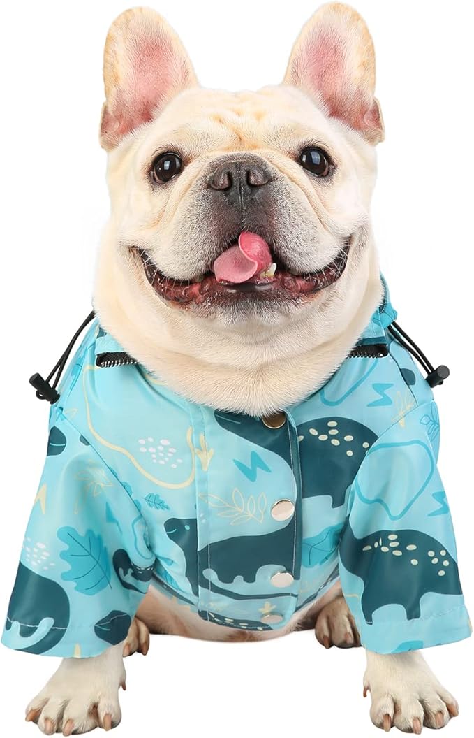 HDE Dog Raincoat Poncho Double Layer Zip Rain Jacket with Removable Hood, Leash Hole for Small to 3XL Dogs and Puppies Dinosaurs - M