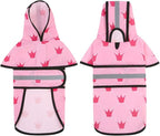 HDE Dog Raincoat Jacket Reflective Adjustable Hooded Pet Poncho Rain Coat with Leash Hole for Small to X-Large Dogs Princess - L