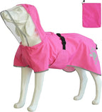 MAMORE Dog Raincoat Hooded Rain Jacket for Small Medium Large Dogs Slicker Poncho Bottom Waterproof Adjustable Reflective Breathable Leash Hole (Pink, X-Large)