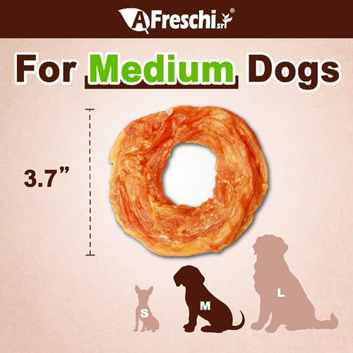 AFreschi Turkey Tendons for Dogs, USA-Sourced, Healthy Dog Treats, Rawhide-Free Puppy Chews, Long Lasting, All Natural, Hypoallergenic Dog Treats for Medium Breeds, 3 Count Pack Ring (M)