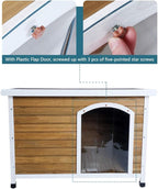 Petsfit Wooden Dog House for Medium to Large Dogs, Yellow and White, large/45.6" x 30.9" x 32.1"