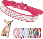 Serijoars Small Dog Collar with Rhinestone Crystal Diamond Colorful Bling Girl Puppy Cat Collars (M, Hot Pink)