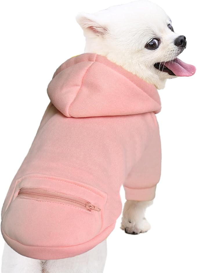 Jecikelon Pet Dog Cold Weather Coat with Pocket Winter Dog Hoodie Warm Puppy Clothes for Small Dogs Chihuahua Clothing (Pink, Small)