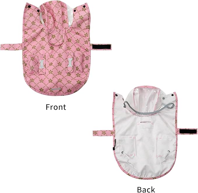 Waterproof Dog Raincoat, Adjustable Reflective Lightweight Pet Rain Clothes with Poncho Hood (Gold Cheery Blossoms Pink, Medium)