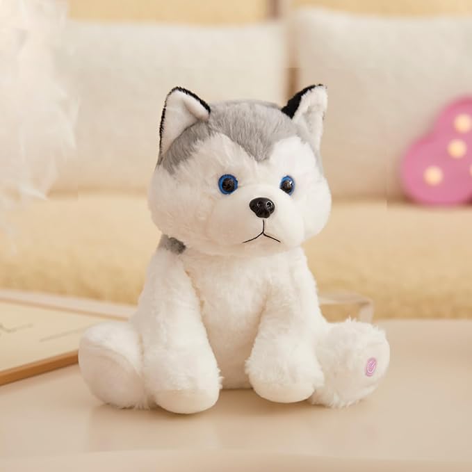 Houwsbaby 12'' Gray Light up Husky Stuffed Animal Dog Floppy LED Plush Toy Puppy Night Lights Glow Pillow Birthday Festival for Kids Toddler Girls