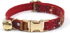 Personalized Cat Collar with Bells,Velvet Customized Small Cat Collar with Name Tag,Pet Collar with Name Phone Number Engraved ID Tags for Boy and Girl Kitten Cats (Red Christmas cat Collar)