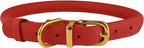 BronzeDog Rolled Leather Dog Collar with QR ID Tag, Adjustable Soft Round Collars for Small Medium Large Dogs Puppy (14" - 16" Neck Size, Classic Red)
