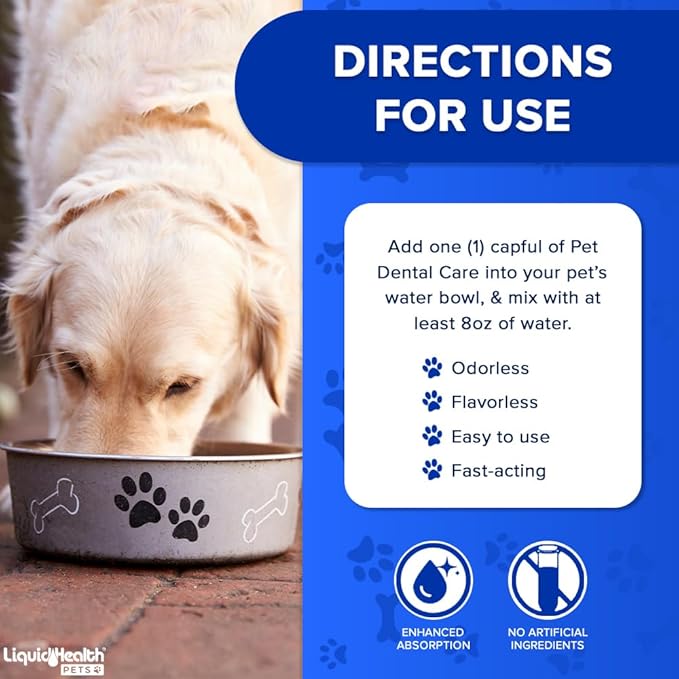 LIQUIDHEALTH Pet Dental Care Water Additive for Dogs & Cats - Fast Acting Pet Bad Breath Freshener, Dog Mouth Wash, Animal Oral Dental Rinse, Plaque & Tartar Teeth Cleaning Solution, USA Made (16 oz)