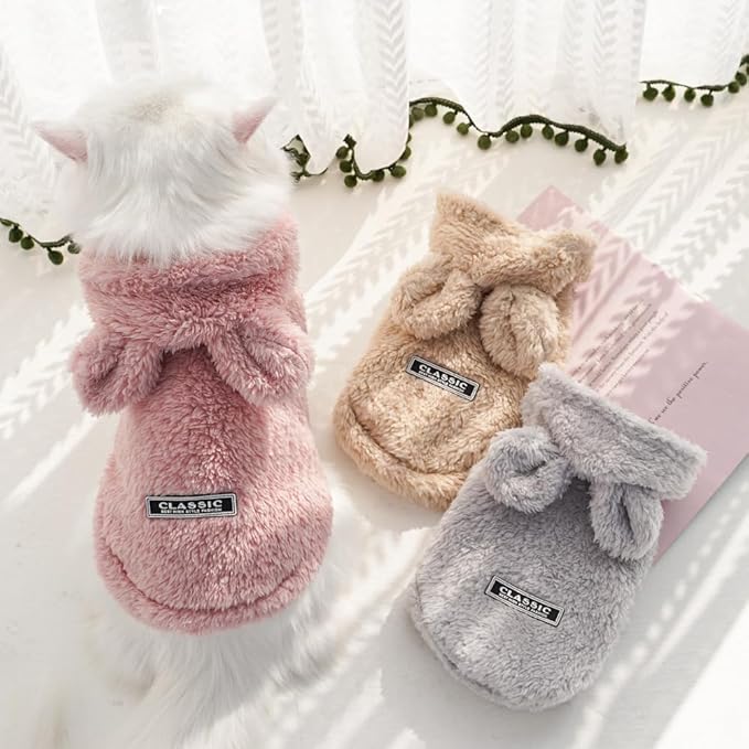 Cat Bunny Ears Costume Cute Dog Kitten Hoodies Sweater Rabbit Ears Puppy Pet Apparel (Medium,Pink)