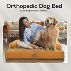 Large Dog Bed Orthopedic Washable, Orthopedic Dog Beds for Large Dogs with Washable Cover, Removable Bolster and Non-Slip Bottom Orange Pet Beds, XL XLarge Extra Large Dogs