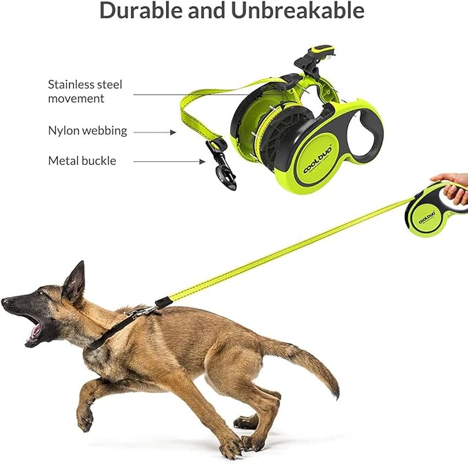 Retractable Dog Leash, No Tangles, 16ft Heavy Duty Pet Walking Leash with Anti-Slip Handle for Small Dog or Cat, Strong Reflective Nylon Tape, One-Handed Brake, Pause, Lock (Green,Small)