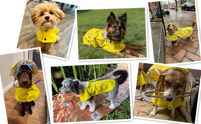 Dog Waterproof Raincoat with Poncho Hoodie, High Reflective Adjustable Yellow Pet Rain Jacket with Leash Hole for Small Medium and Large Dogs (Khaki, XX-Large)