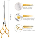 Curved Dog Grooming Scissors Professional 7" Grooming Shears for Dogs Pet Right Handed Groomer Japan 440C Stainless Steel (7 in Curved, Gold)