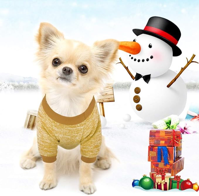 Idepet Pet Dog Classic Knitwear Sweater Fleece Coat Soft Thickening Warm Pup Dogs Shirt Winter Pet Dog Cat Clothes Puppy Customes Clothing for Small Dogs(XXS,Yellow)