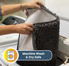 Muddy Mat® AS-SEEN-ON-TV Highly Absorbent Microfiber Door Mat and Pet Rug, Non Slip Thick Washable Area and Bath Mat Soft Chenille for Kitchen Bathroom Bedroom Indoor and Outdoor - Grey 3ft x 8ft