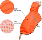 Dog Raincoat with Adjustable Belly Strap and Leash Hole - Hoodie with Reflective Strip - Waterproof Slicker Lightweight Breathable Rain Poncho Jacket for Medium Large Dogs - Easy to Wear, Orange 6XL