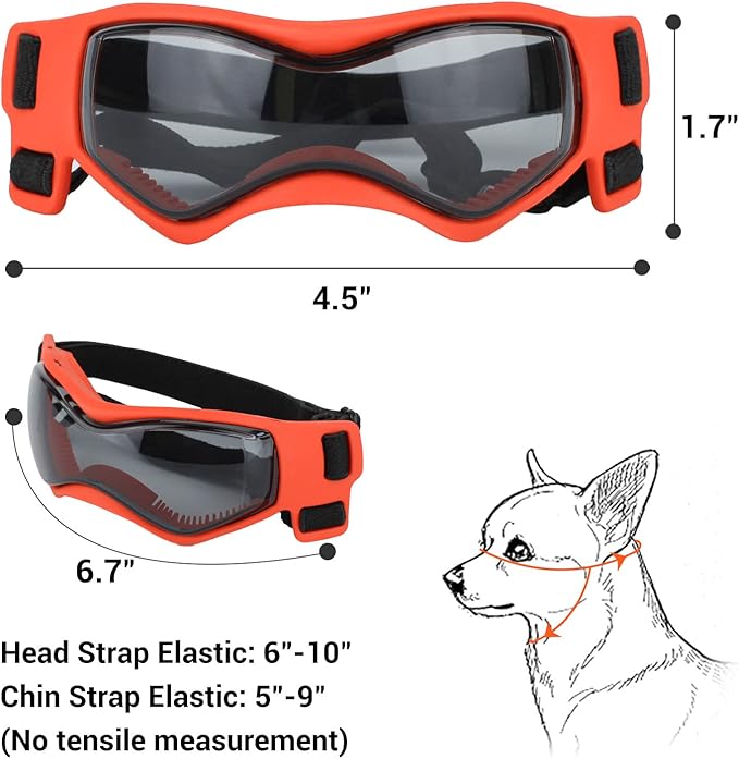 Dog Goggles Small Breed, Dog Sunglasses Small Breed Dog Eye Sun Light Protection, UV Protection Goggles for Dog with Adjustable Straps, Small Orange