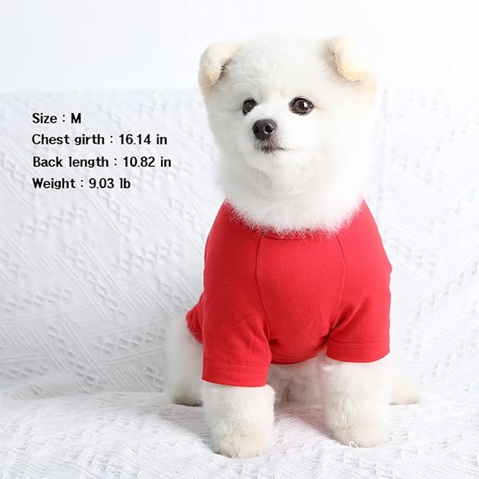 Dog Shirt - Soft Breathable Cotton T-Shirt for Small Dogs (Medium, Red)