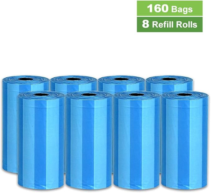 Parisian Pet Ecofriendly Dog Poop Bags Rolls - 160 Count Unscented Poop Bags For Dogs - Leakproof, Extra Thick, 8 Dog Waste Bags Refill Rolls - Striped Blue Doggie Poop Bags - Fits All Dispenser