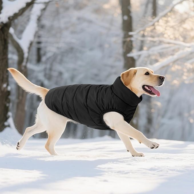 ASENKU Windproof Dog Winter Coat Waterproof Fleece Jacket Cold Weather Pet Apparel for Small Medium Large Dogs (Black, L)