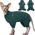 ROZKITCH Sphynx Cat Clothes, Breathable Soft Cat Jumpers for Cats Only, Coat with Four Legs, Warm Sweater T-Shirt Pajamas Jumpsuit Vest Cornish Rex Devon Rex Peterbald DarkGreen M