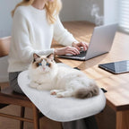 IPOW Heavy Duty Steel Frame Supports up to 50lbs Cat Desk Bed & Perch Space-Saving 90°Foldable with Soft Ultra-Plush Faux Fur for Small Medium Large Cats