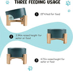 SPUNKYJUNKY 15° Slanted Ceramic Dog and Cat Bowl with Wooden Stand, Tilted Bulldog Food and Water Bowl No Slip Non-Spill for Cats Medium Dogs Big Face Pets 28.7 OZ (3.6 Cups, Green)