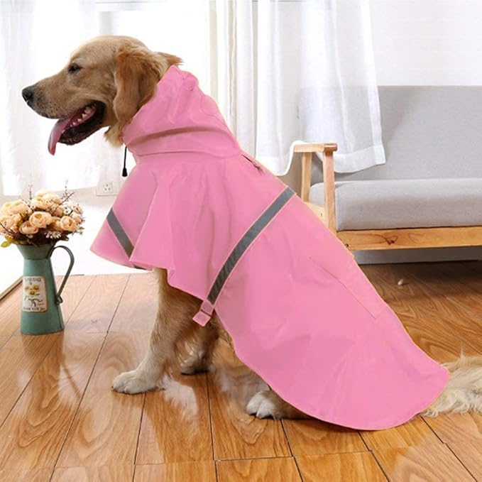 Mikayoo Large Dog Raincoat Adjustable Pet Waterproof Clothes Lightweight Rain Jacket Poncho Hoodies with Strip Reflective(Pink,XXL)