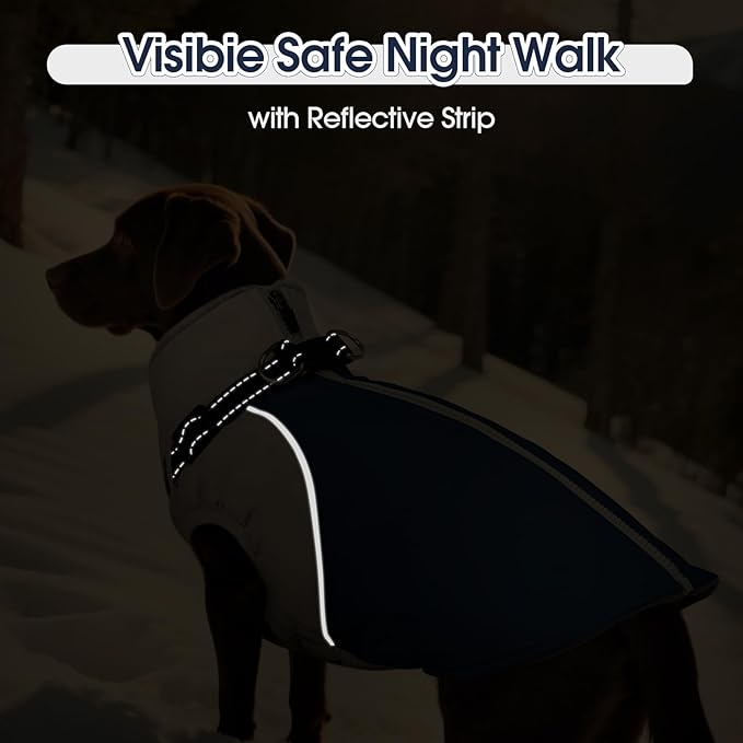 DENTRUN Dog Coat with Harness Built in, Easy On/Off Zipper Closure Winter Dog Vest, Water-Repellent Fleece Lined Warm Jacket with Reflective for Small Dogs, Dark Blue, S