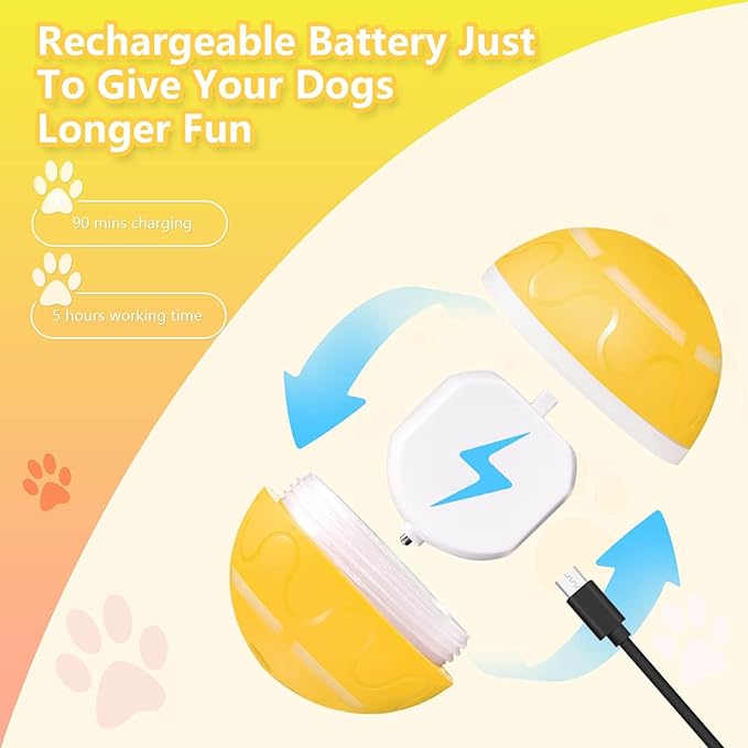 Interactive Dog Ball Toy, Smart Tennis Pets Chew Toys, Electric Launcher Durable Automatic Rolling Balls for Dogs, Cat, Bouncing Busy Ball for Small&Large Pet (Yellow Automatic)