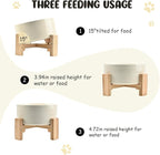 SPUNKYJUNKY 15° Slanted Ceramic Dog and Cat Bowl with Wooden Stand, Tilted Bulldog Food and Water Bowl No Slip Non-Spill for Cats Medium Dogs Big Face Pets 28.7 OZ (3.6 Cups, Beige)