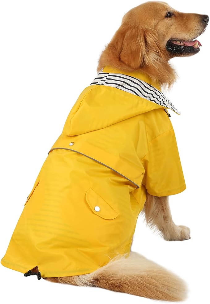 HDE Dog Raincoat Poncho Double Layer Zip Rain Jacket with Removable Hood, Leash Hole for Small to 3XL Dogs and Puppies Yellow - XL