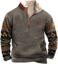HOTYD Western Jackets for Men Cowboy Sweatshirts Vintage Ethnic Graphic Casual Long Sleeve Top 1/4 Zip Pullover Hoodies