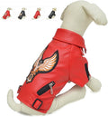 Lovelonglong Cool Dog Leather Jacket, Warm Coats Dogs Windproof Cold Weather Coats for Large Medium Small Dogs with Eagle Embroidery Red L-M