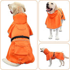 Reflective Dog Raincoat Waterproof Adjustable Dog Hooded Poncho Raincoat for Medium Large Dogs, Lightweight Pet Rain Jacket (Orange, L)