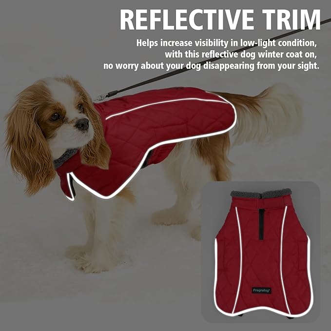 Fragralley Dog Coat Large, Waterproof Dog Jacket with Warm Fleece Lining, Adjustable Reflective Dogs Winter Coat, Turtleneck Pet Coats for Cold Weather (Red XL)