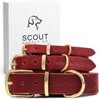 Classic Genuine Leather Dog Collar | Dog Collars for Medium Dogs, Small Dogs, Large Dogs & Extra Large Dog | Wide Dog Collar | Heavy Duty Dog Collar (Red, M: 0.8" Wide for 10.5"-13.5" Neck)