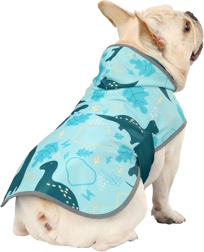 HDE Reversible Dog Raincoat Hooded Slicker Poncho Rain Coat Jacket for Small Medium Large Dogs Dinosaurs - S