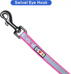Pawtitas Personalized Dog Leash Embroidered Customize Your Pet Name & Phone Number Puppy Reflective 6 ft Long Small Pink Custom Tag Name, Pink Reflective 🔦 Padded