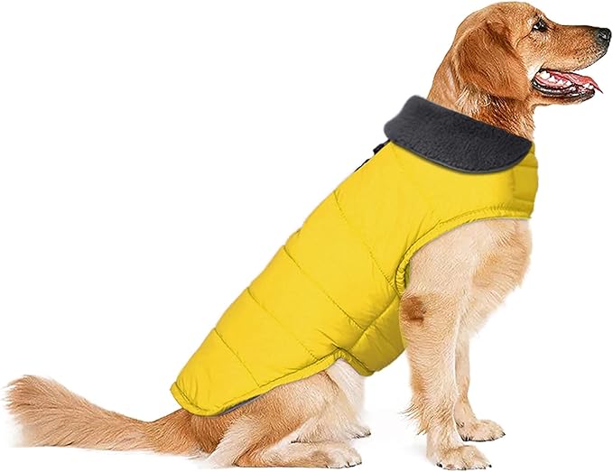 Dog Winter Coat, Waterproof Dog Jacket with Leash Hole, Reflective Adjustable Pet Snow Vest, Warm Fleece Sweater for Small Medium Large Dogs - Yellow, 2XL